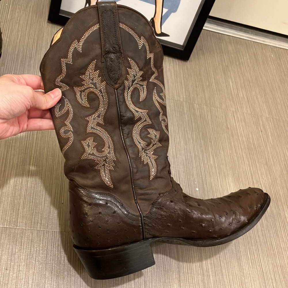 J.B. Dillon ostrich western cowboy boots chocolate brown color Size 11.5 D width - Picture 5 of 12